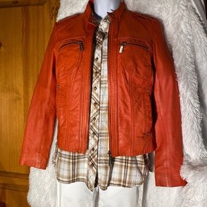 Bernardo burnt orange leather moto jacket
